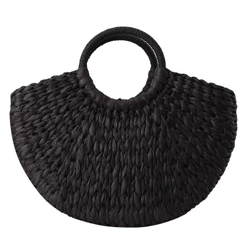 Women New Straw Handbags Woman Handmade Woven Basket Rattan Handbag for Femme Ladies Simple All-Match Handbag